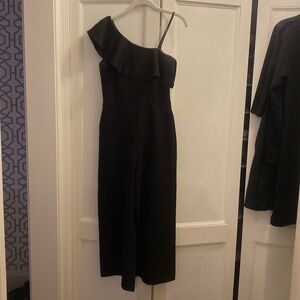 Cropped one shoulder ruffle romper